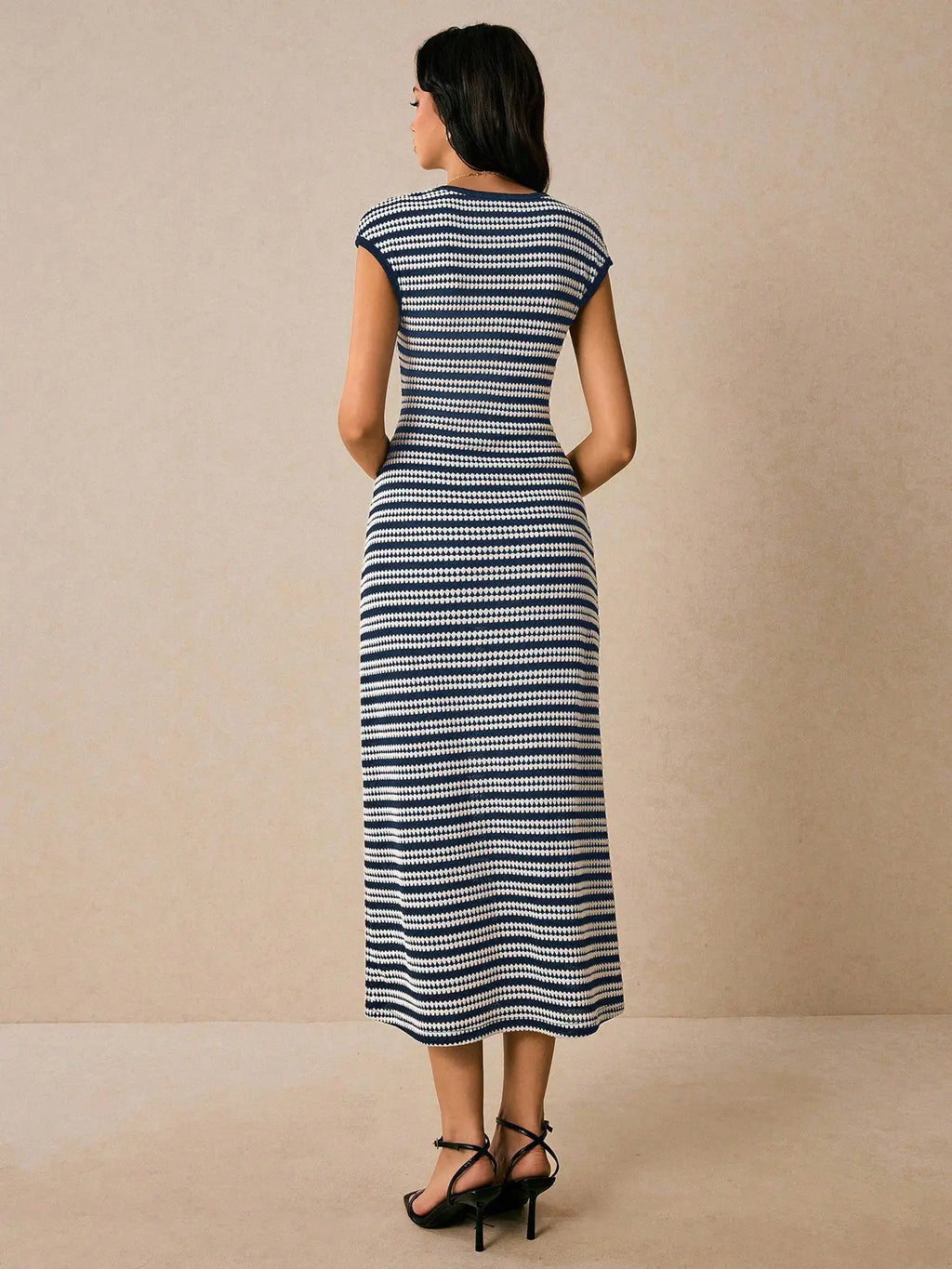 Elara Sleeved Striped Midi Dress